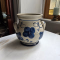 Antiker Westerwälder Schmalztopf / Steinguttopf mit Henkeln – Handgemaltes Kobaltblaues Blumenmuster – Vintage Küchendekoration Übertopf Blumentopf