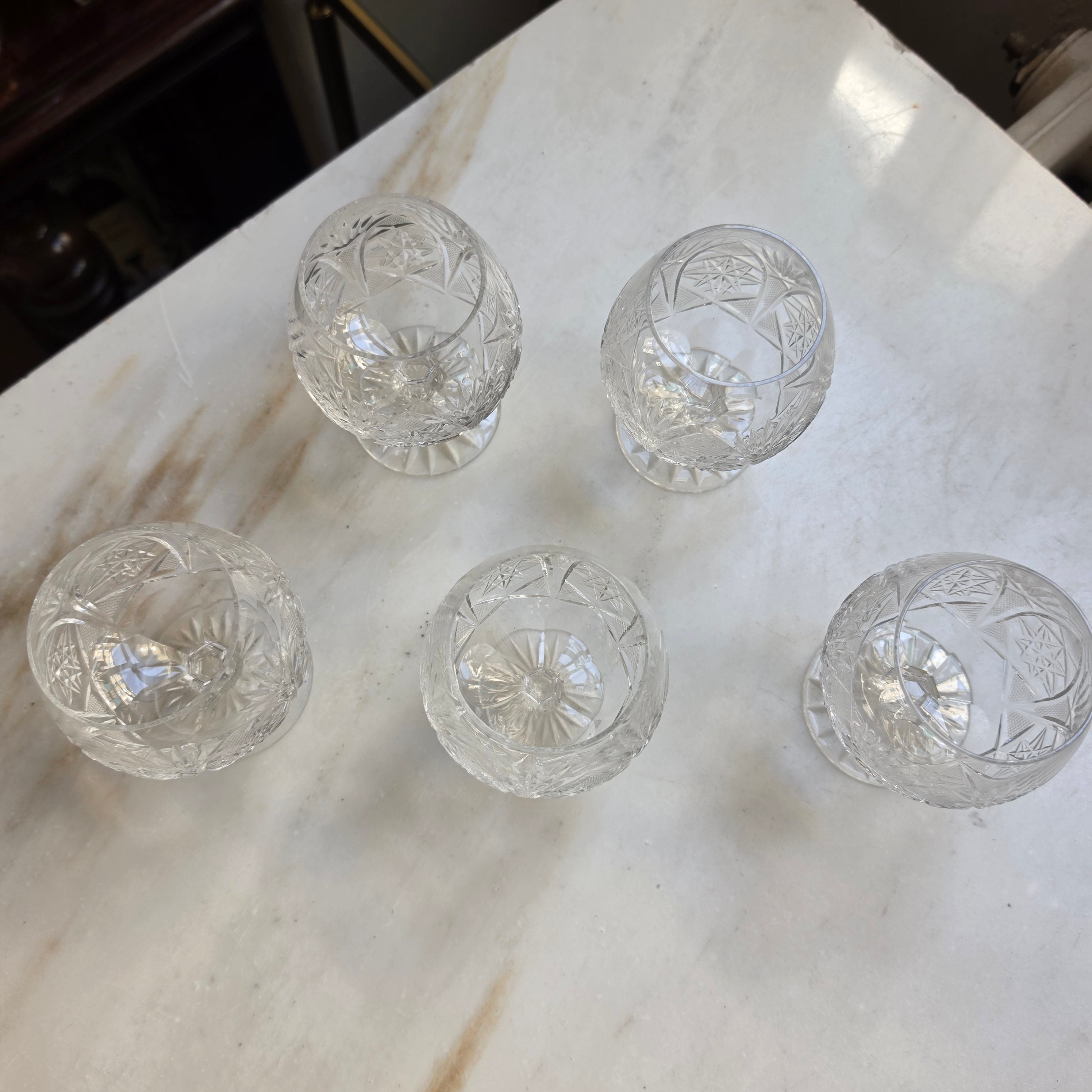 5x Vintage Bleikristall Cognacschwenker – Edler Diamant- und Sternenschliff