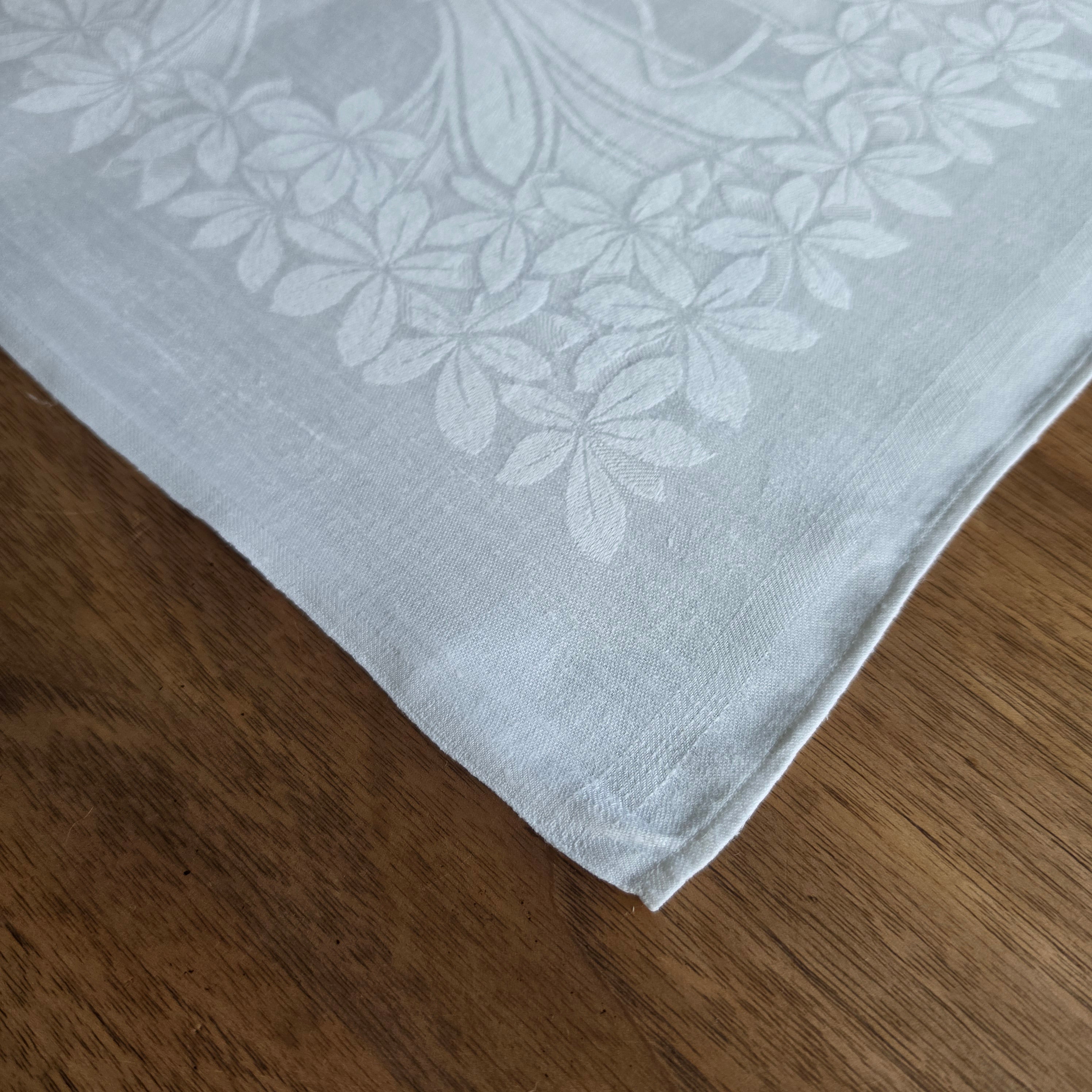Antike Vintage Leinen-Serviette - Tischdecke mit Damast-Muster & Monogramm-Stickerei "CK" – Jugendstil / Art Nouveau - 63x57cm