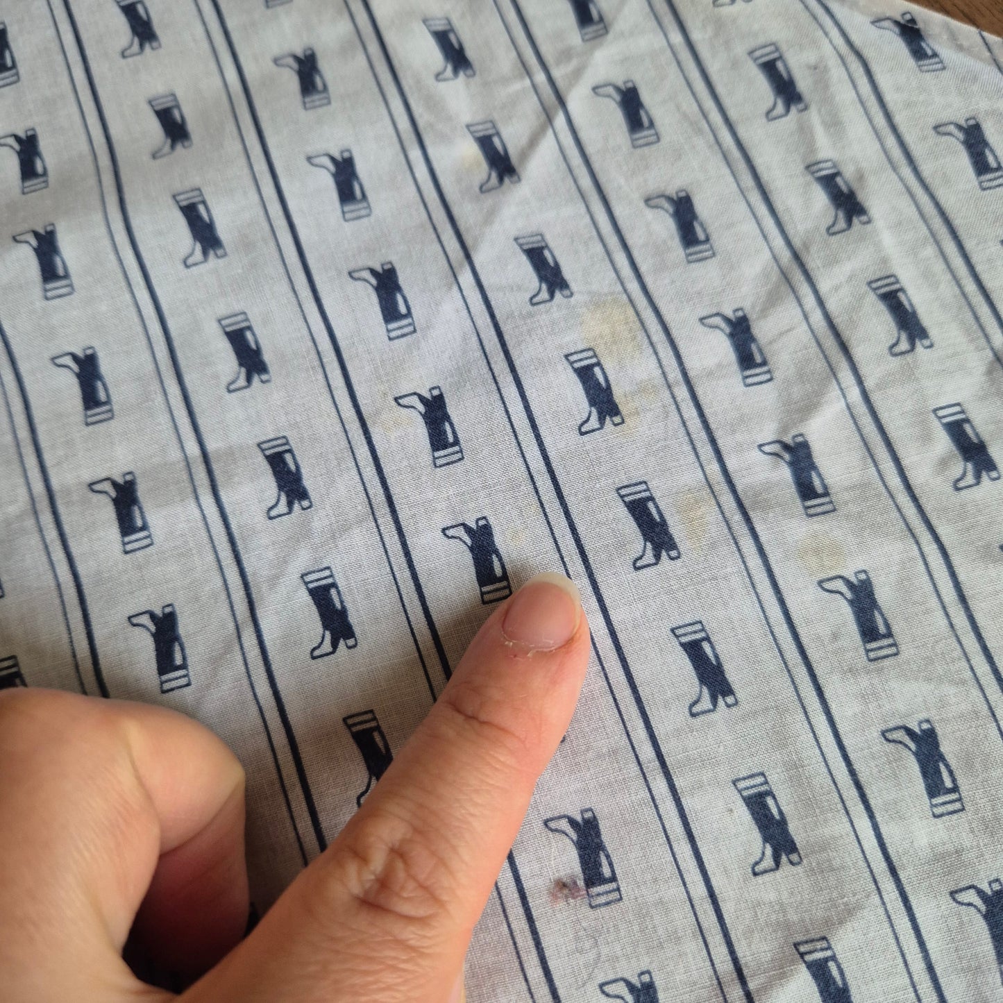 Dreiecktuch Vintage weiß blau mit Stiefelmotiv  Halstuch Kopftuch 120x80cm