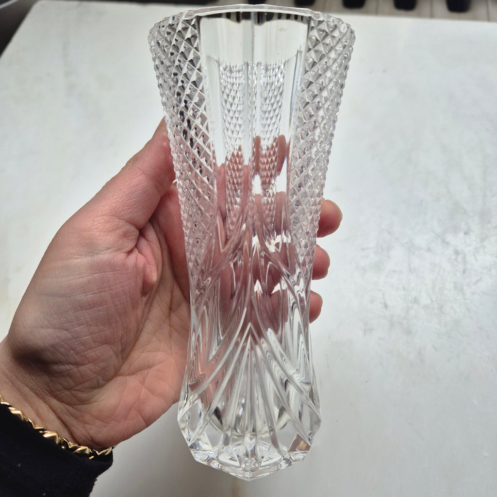 Wunderschöne Vintage Kristalloptik Glas Vase transparent