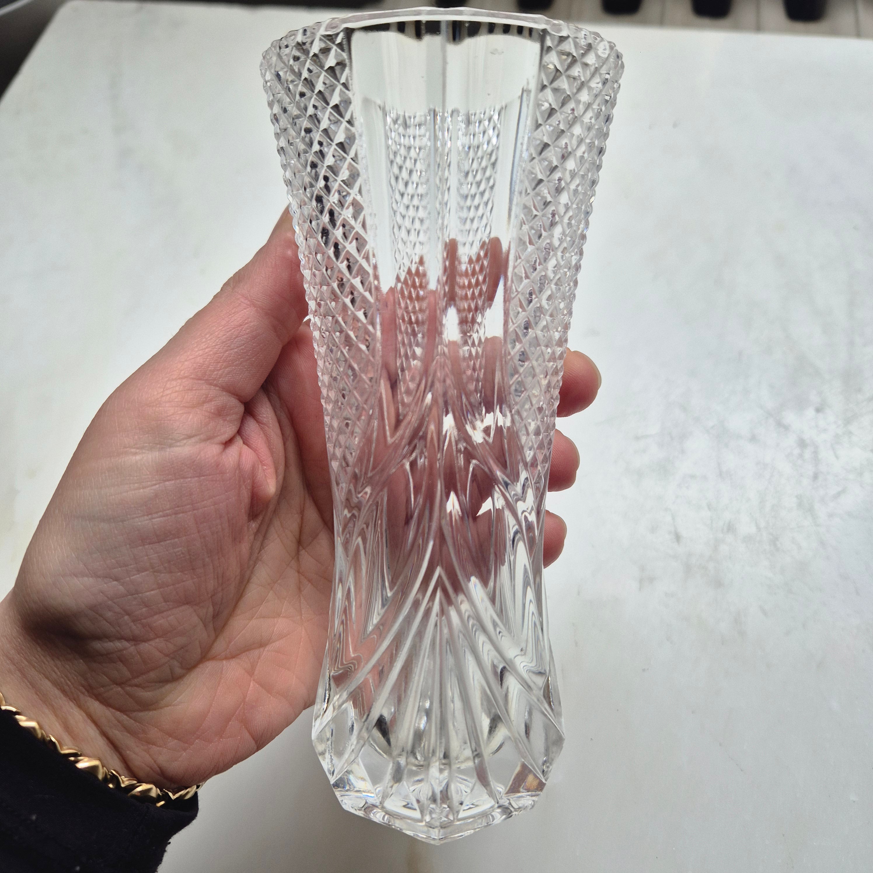 Wunderschöne Vintage Kristalloptik Glas Vase transparent