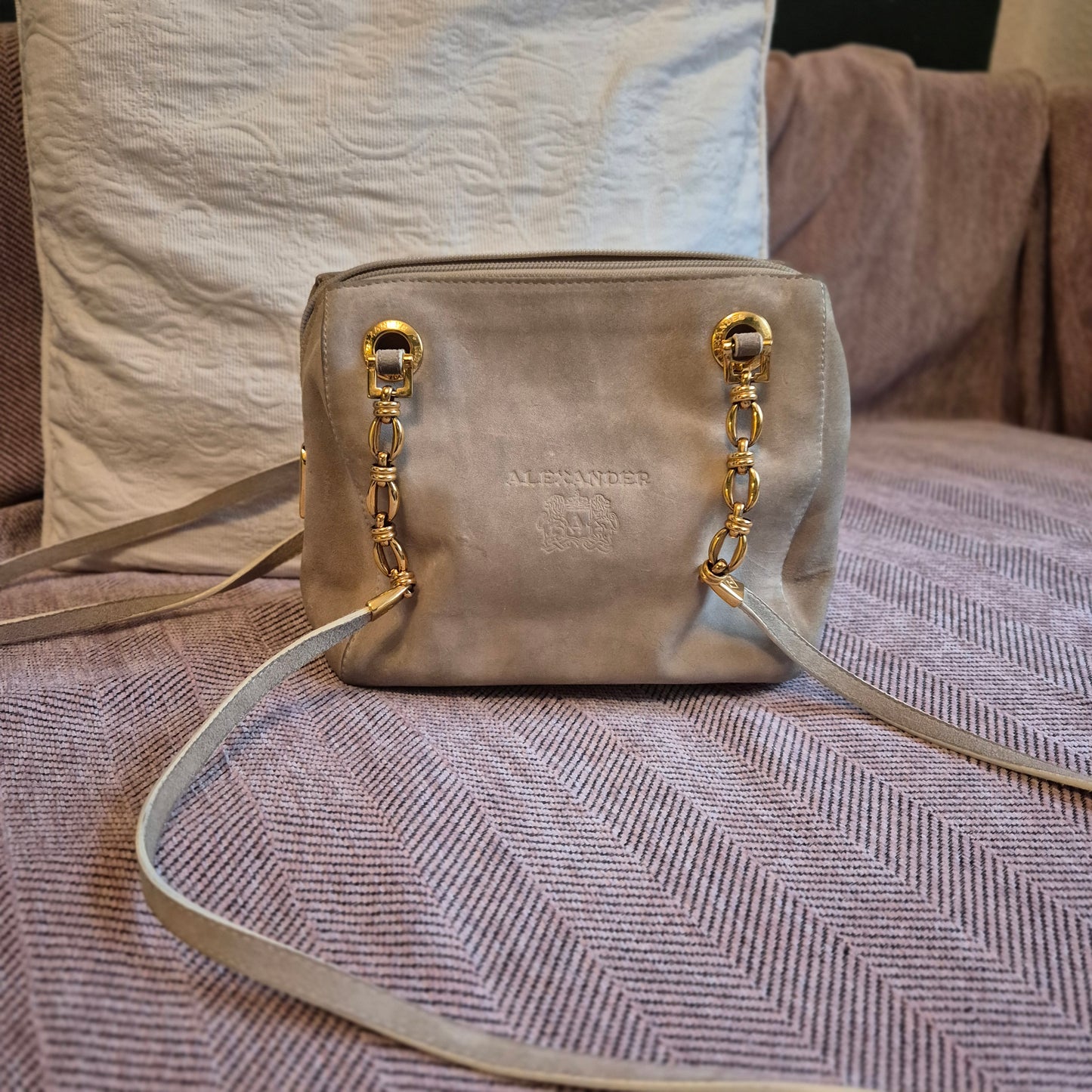 Edle 90er Jahre Alexander NICOLETTE Vintage Tasche | Grau Gold | Wappen-Logo