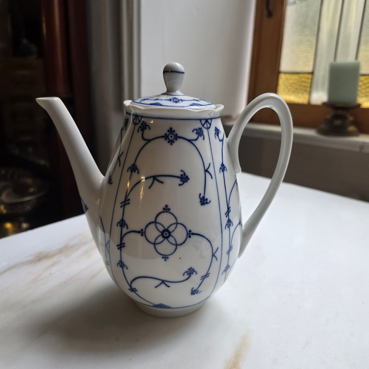 Vintage Winterling Bavaria Porzellankanne – Blaues Strohmuster - Indisch Blau