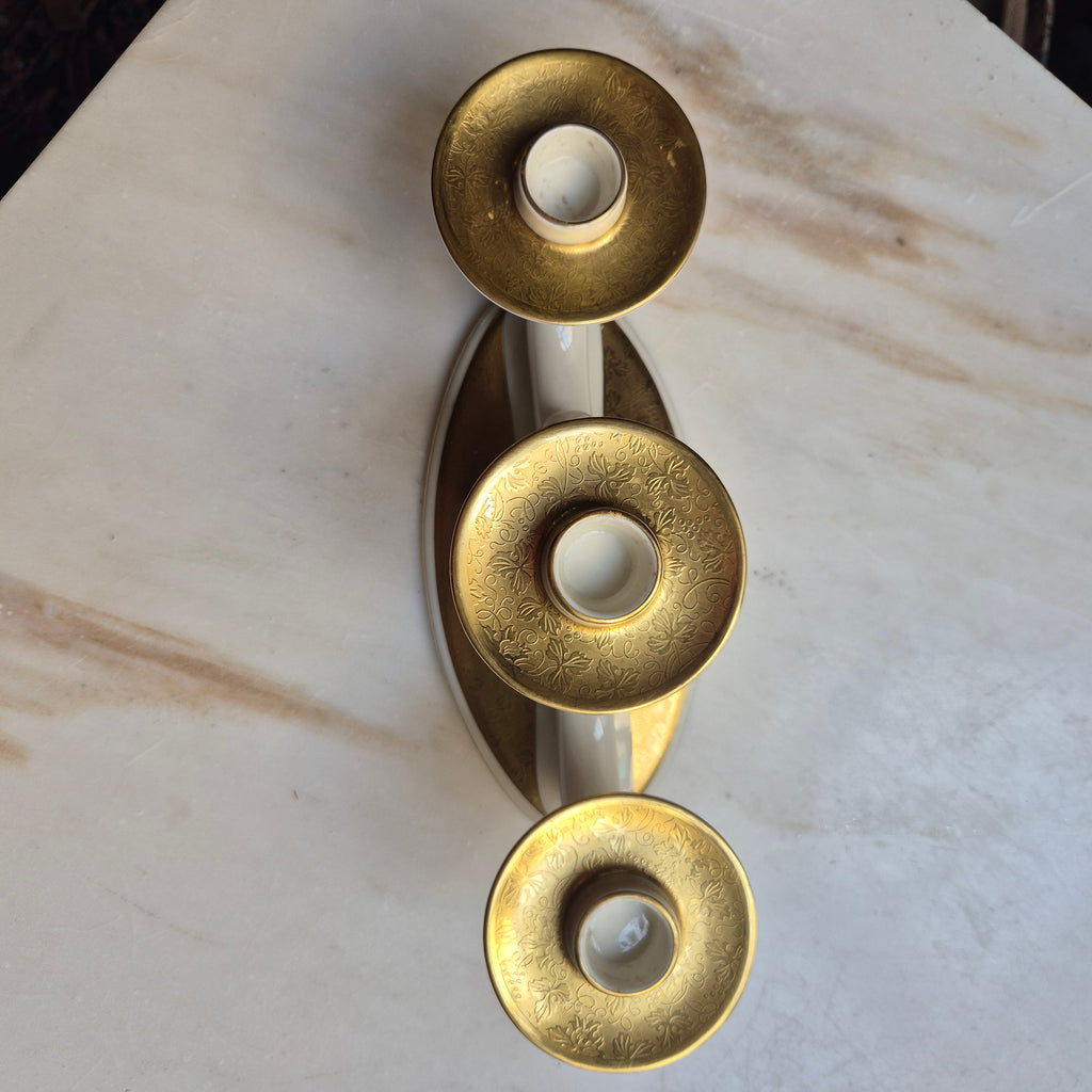 Alka Kunst Bavaria Rheingold - 3 armiger Kerzenständer - Porzellan mit Goldakzenten