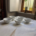 Vintage Rosenthal Porzellan Tassen Set (5-teilig) – Weißes Geschirr mit Relief-Standfuß & elegantem Henkel