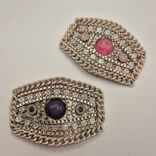 Vintage Gürtelschnalle Trachtenschnalle Taillengürtel 80er Handmade silber Lila rosa