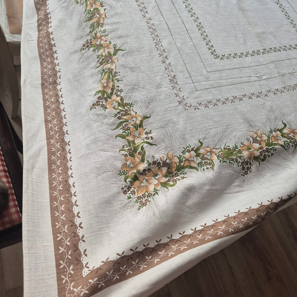 Vintage Leinen Tischdecke gemustert 125x160cm