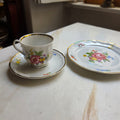 Vintage Schirnding Bavaria 3-teiliges Kaffeegedeck – Romantisches Blumendekor mit Goldrand
