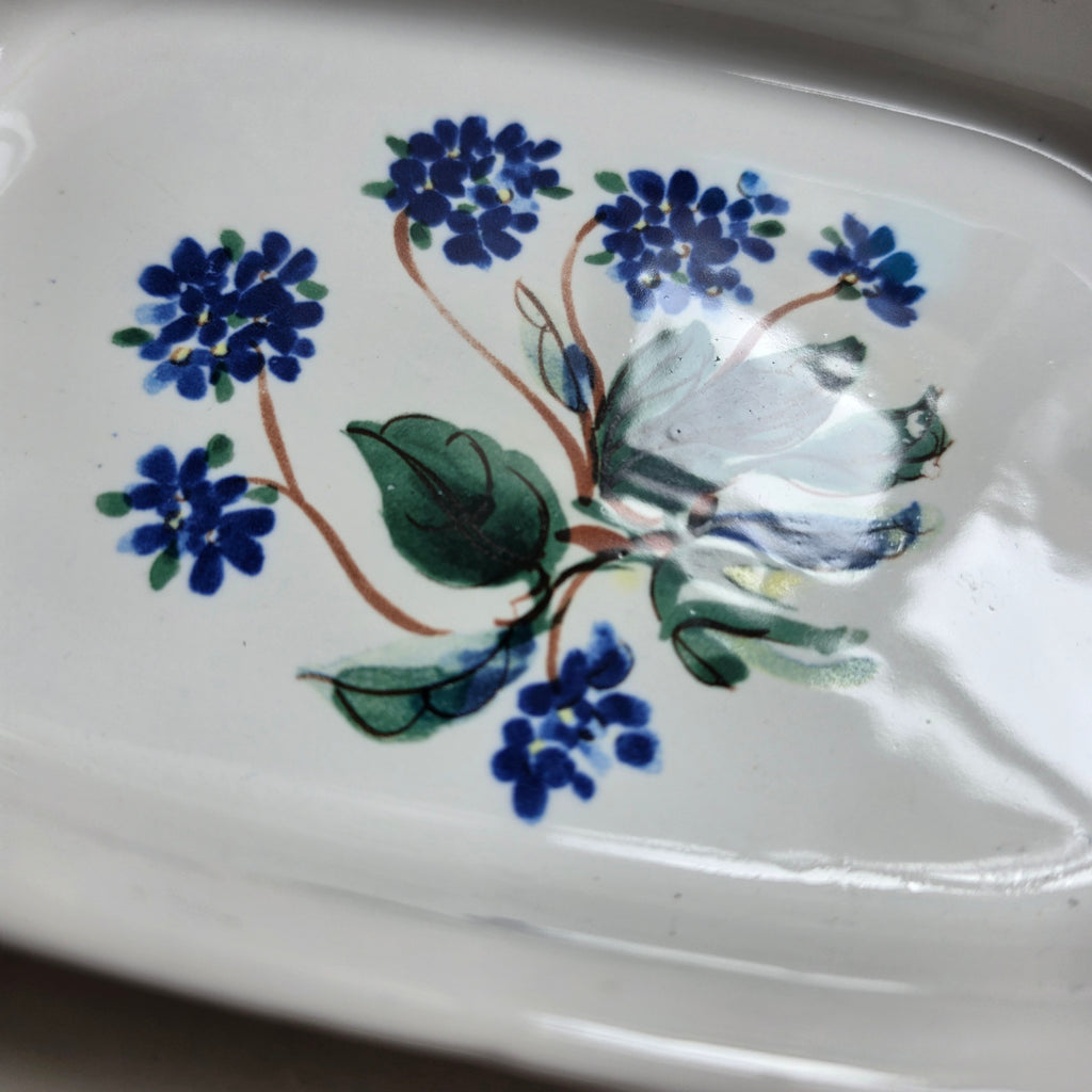 Vintage Keramik Schale - Handbemalt - Servierschale „Blaue Hortensie“