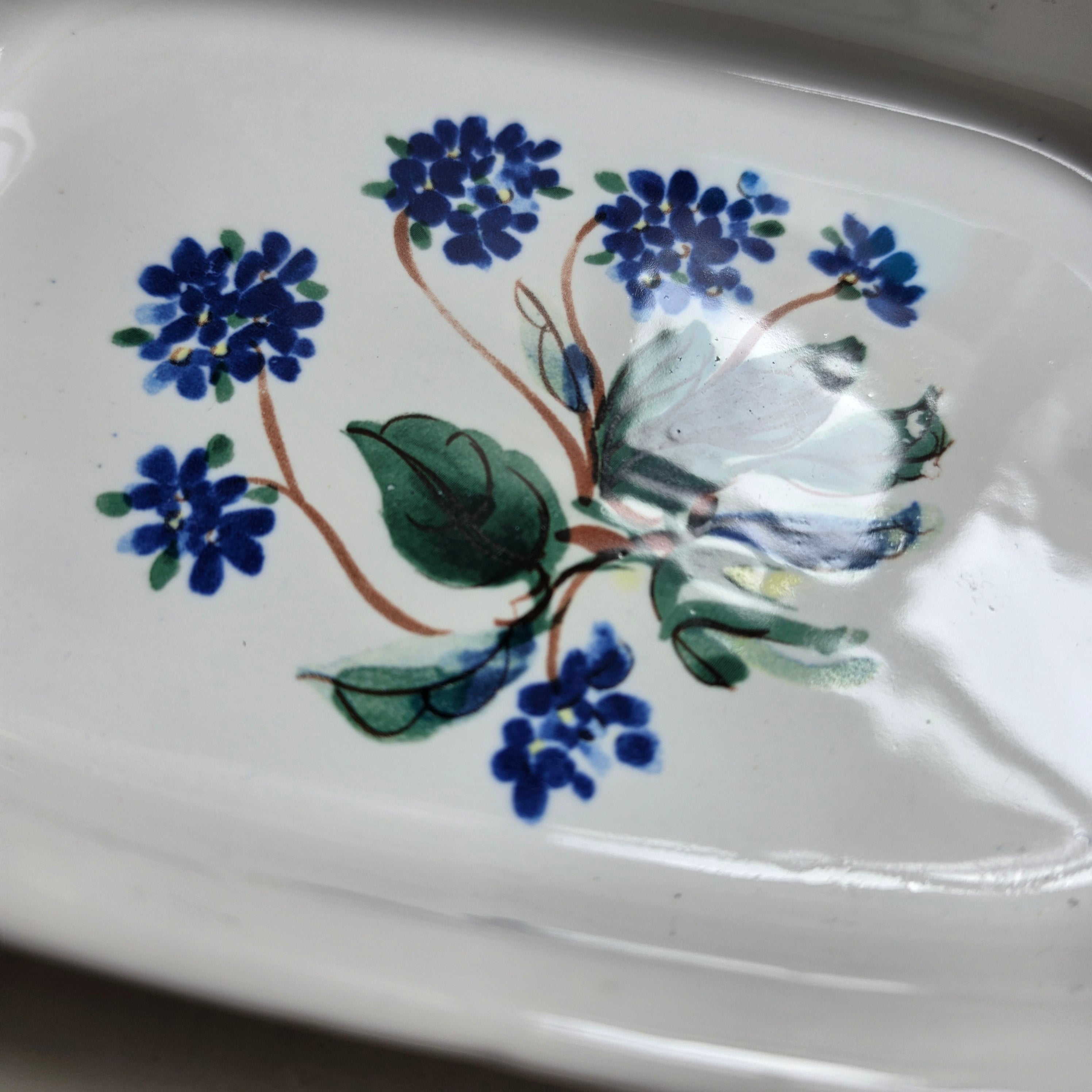 Vintage Keramik Schale - Handbemalt - Servierschale „Blaue Hortensie“