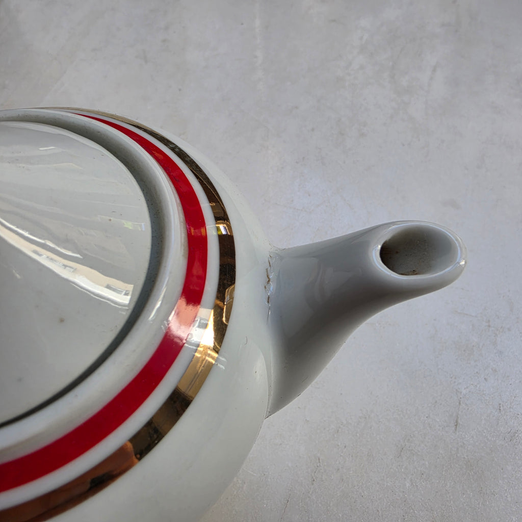 Colditz Tee Kaffeekanne Kanne Mokka Vintage weiß rot gold klein