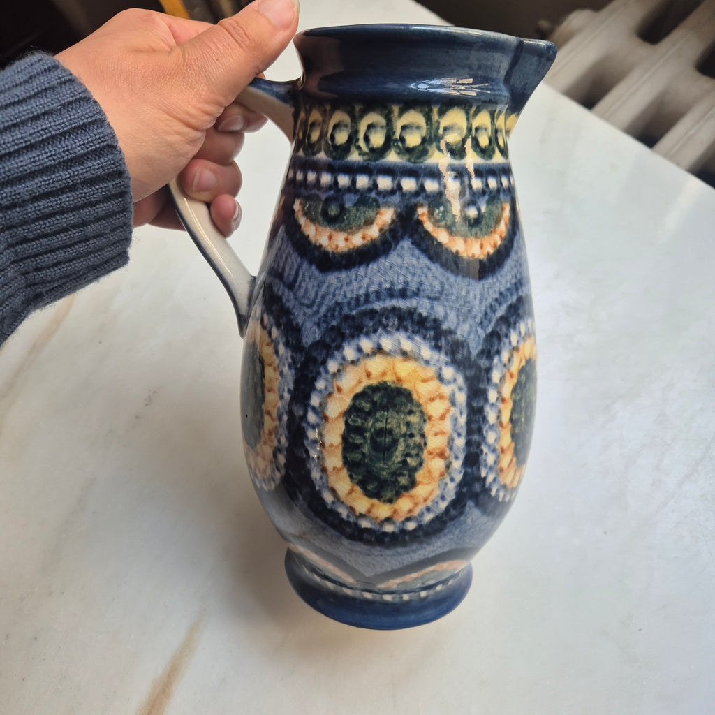 60er Jahre Midcentury Krug Vase blau mit Henkel alt