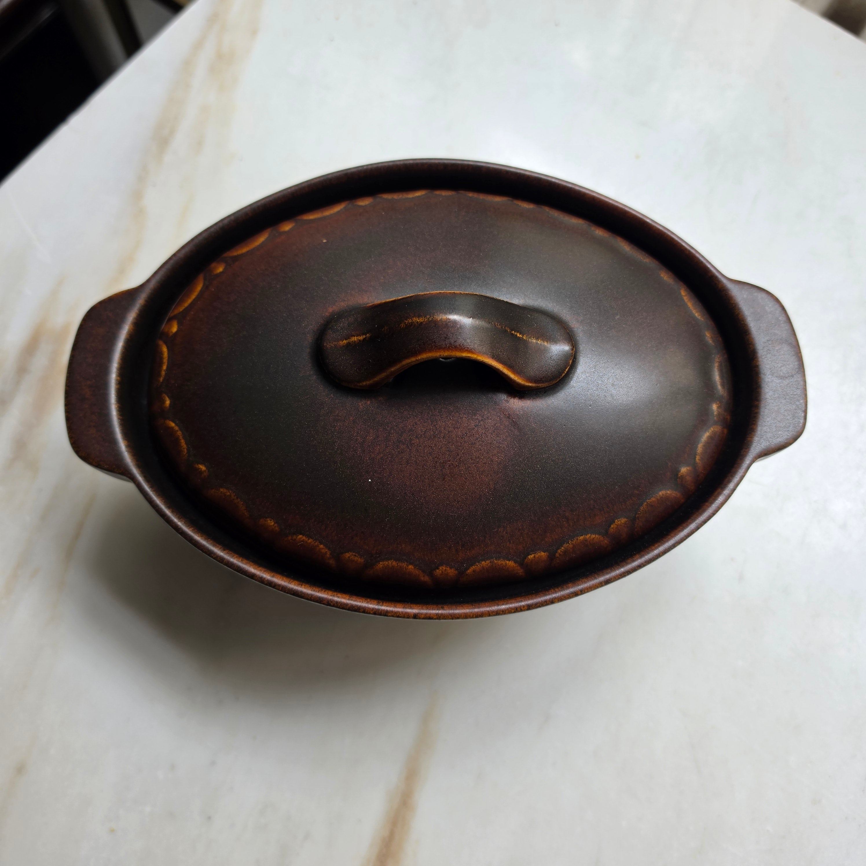 Vintage Friesland Melitta Keramik Auflaufform mit Deckel – Braun / Keramik-Kasserolle 70er Jahre