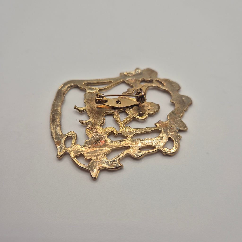 Art Jugendstil Vintage Brosche Antik 50er Jahre goldfarbend Metallbild "Tanzendes Mädchen"