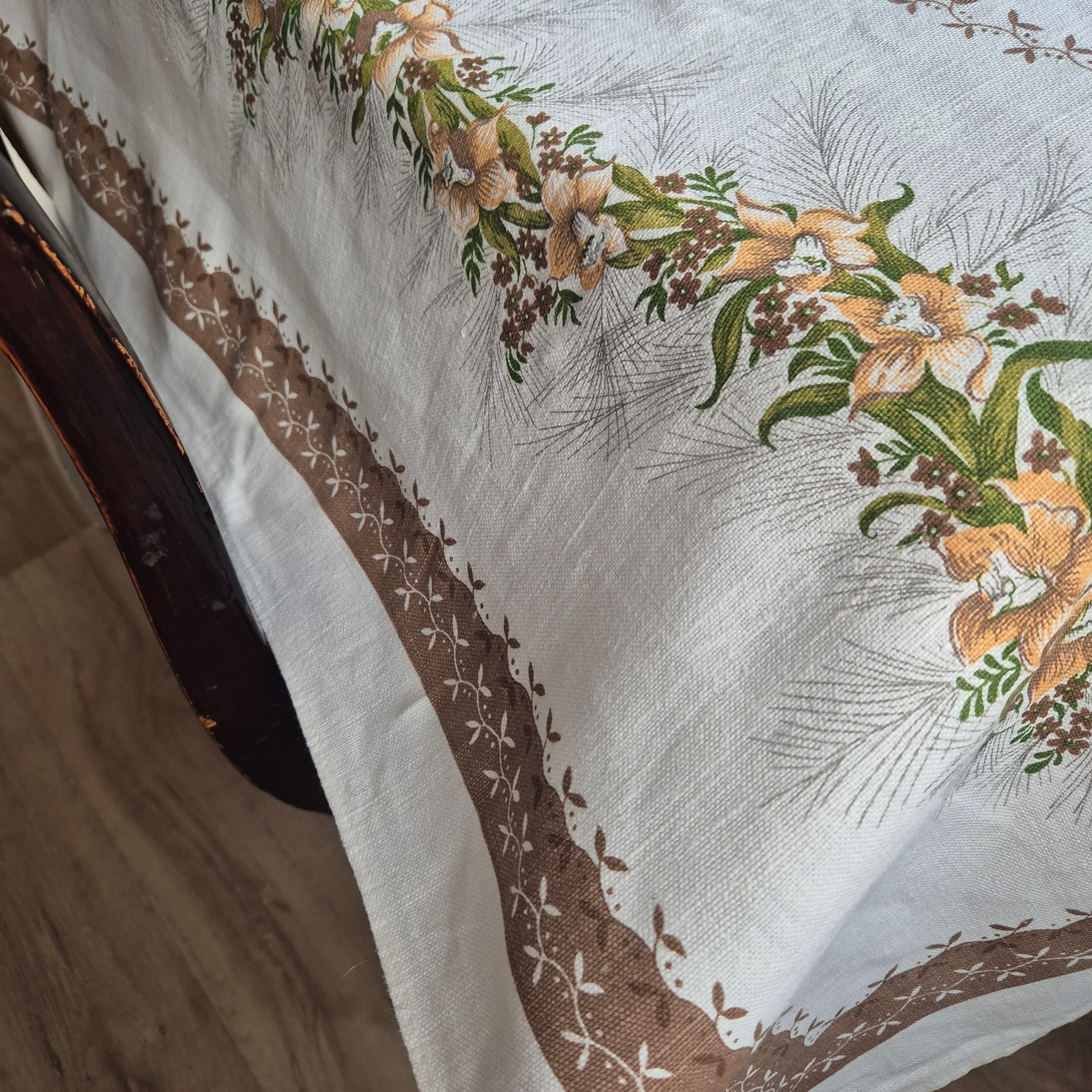 Vintage Leinen Tischdecke gemustert 125x160cm