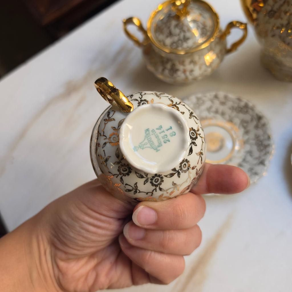 Mitterteich Bavaria Porzellan Tee-/Kaffeeset – Echte Glanzvergoldung mit Barock-Blumenmuster Set