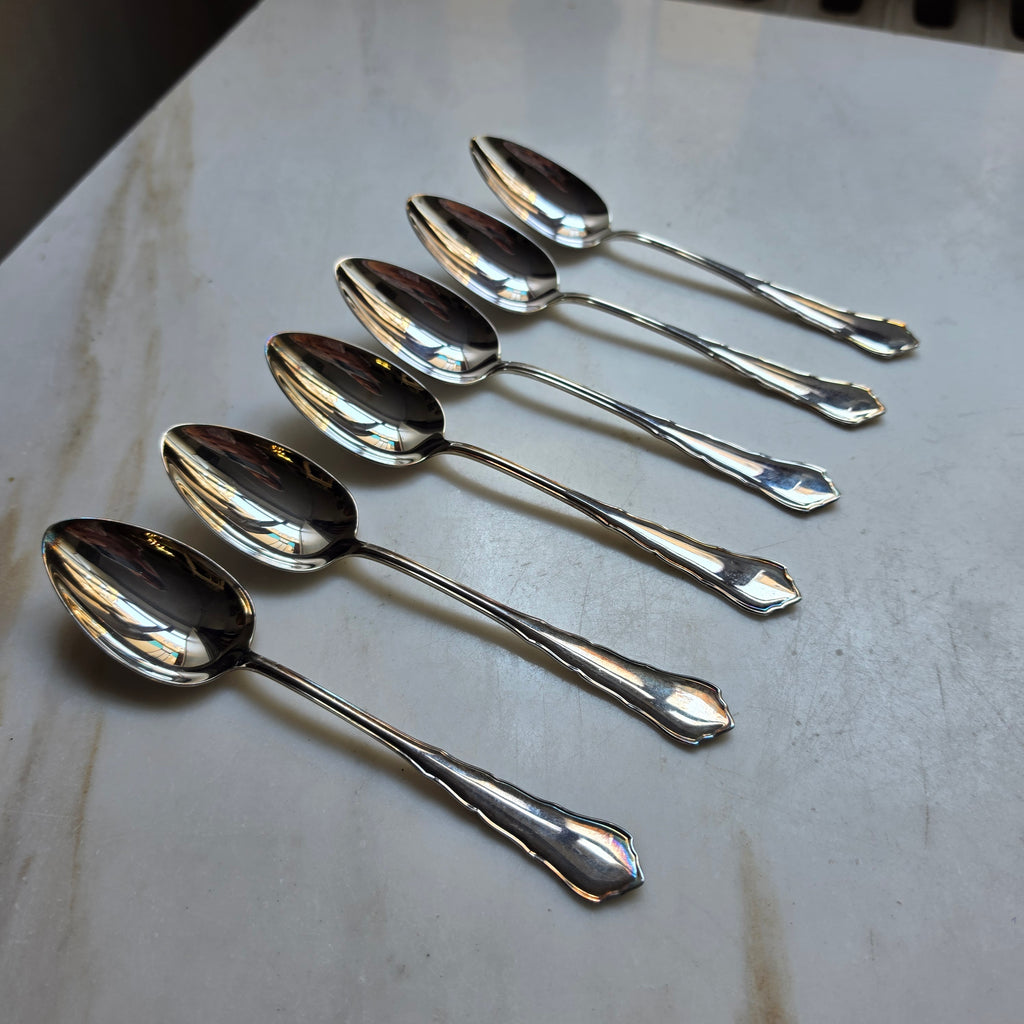 6-teiliges Antikes Esslöffel-Set – Versilbert (90er Silberauflage) – Klassisches Barock / Faden-Design
