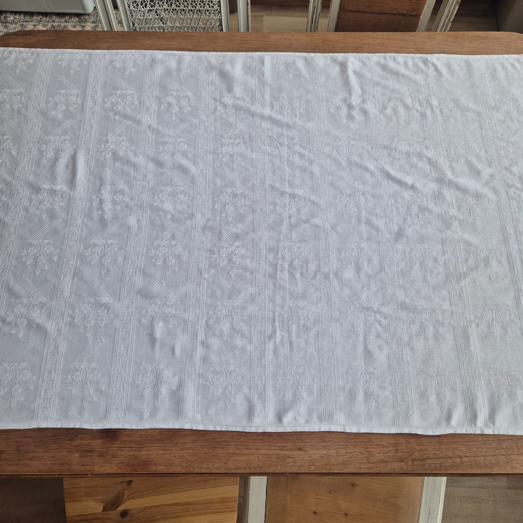 Vintage Tischdecke Tuch weiß 74x 130cm Damast weiß Baumwolle
