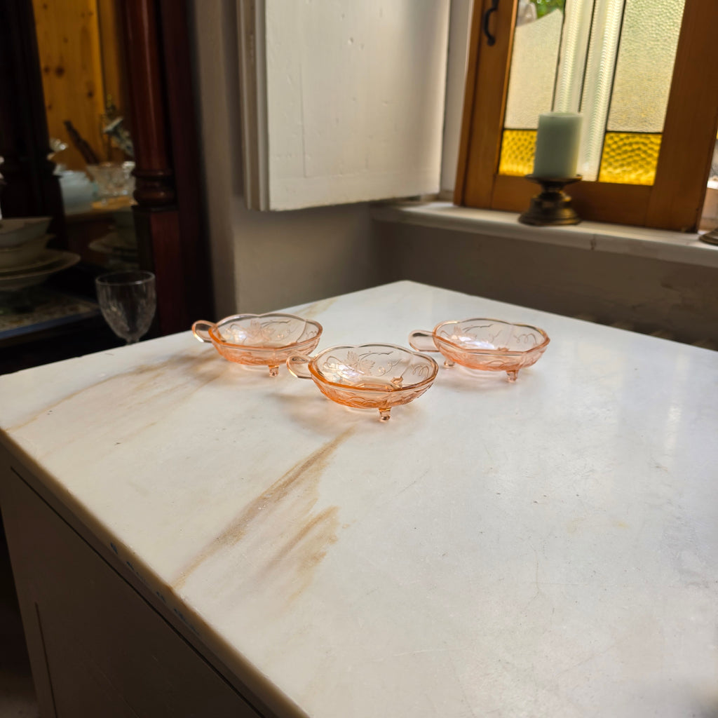 3x Rosalin Glasschalen mit Henkel- im Art-Déco-Stil