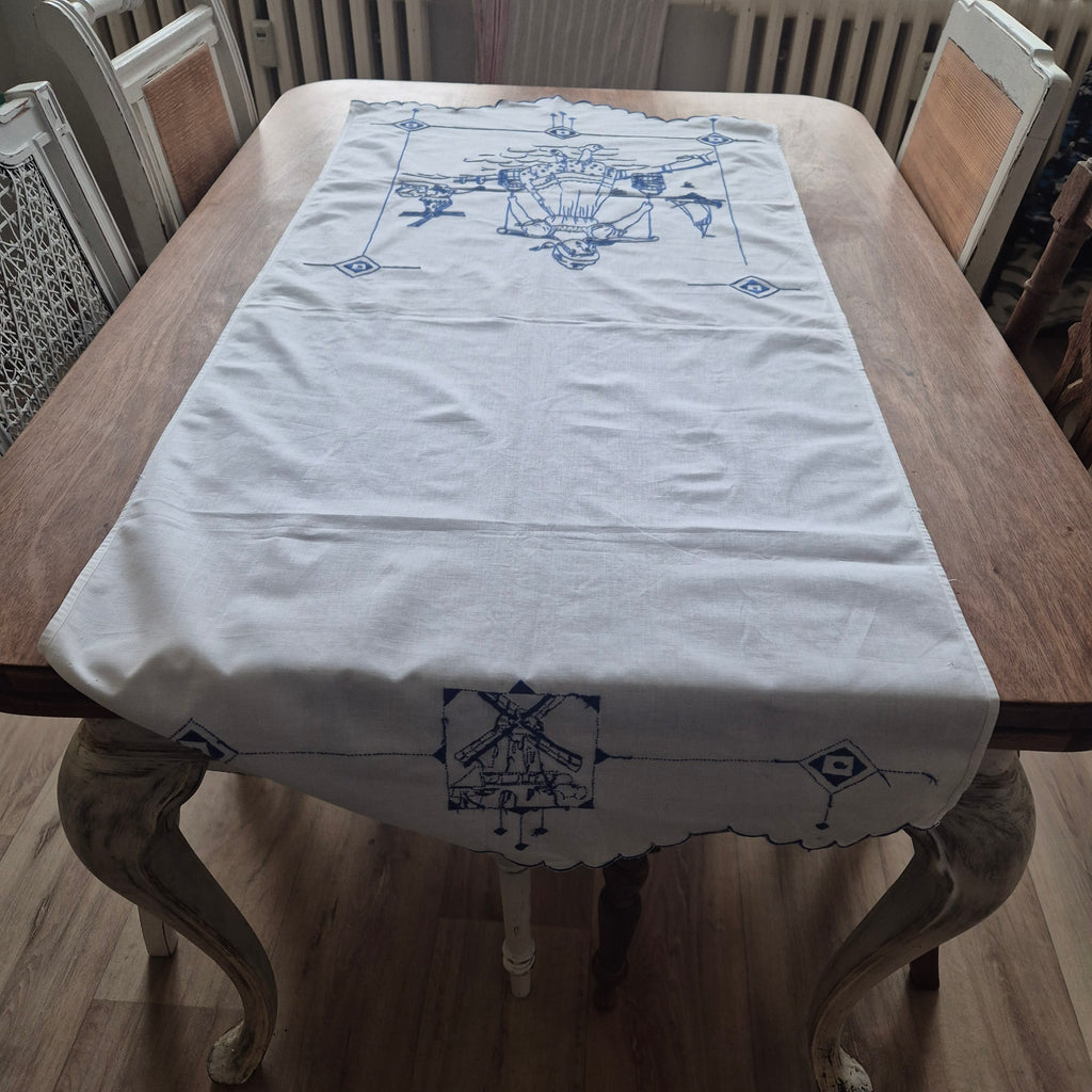 Vintage Überhandtuch blau weiß Mühlen Holland Handmade 60x134cm