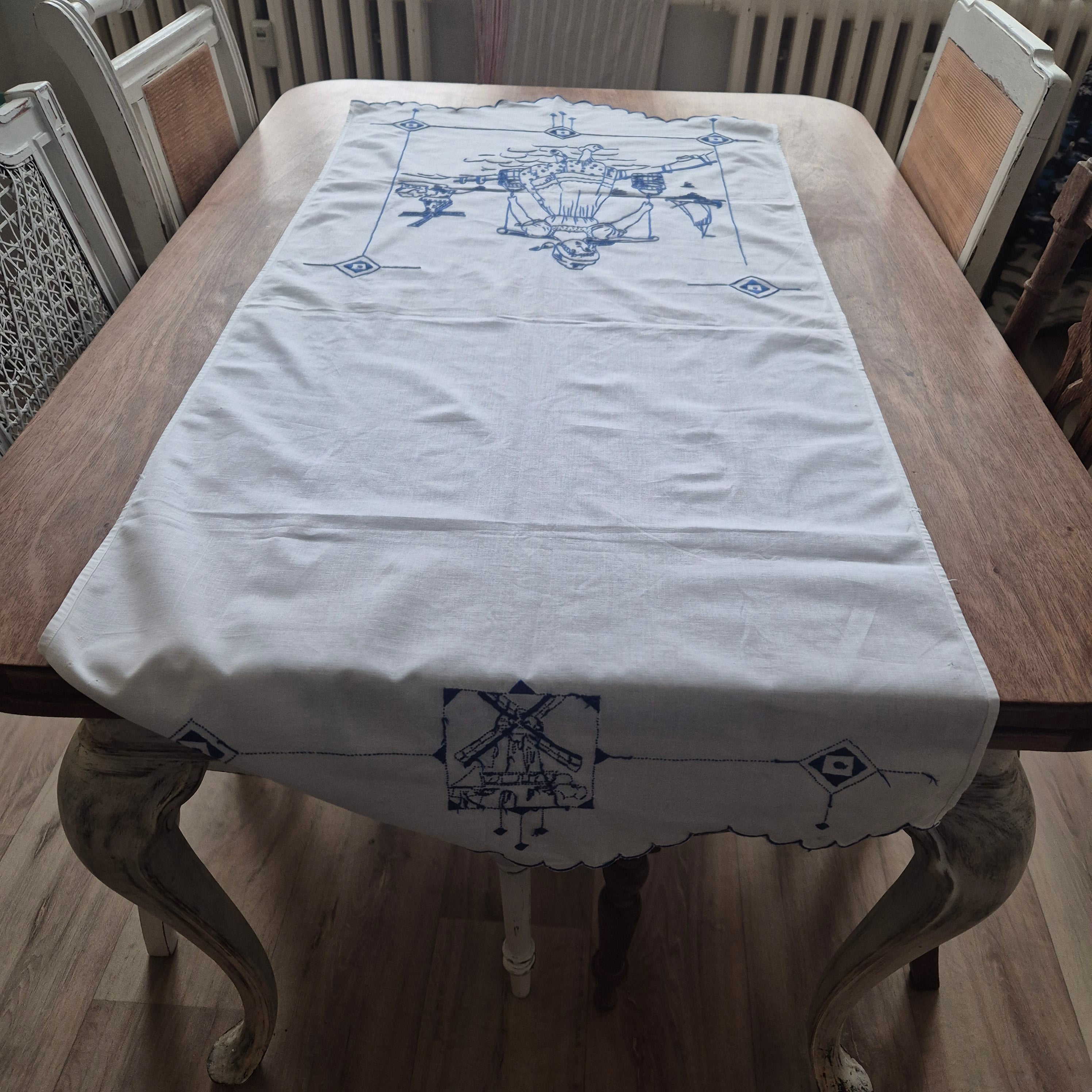 Vintage Überhandtuch blau weiß Mühlen Holland Handmade 60x134cm