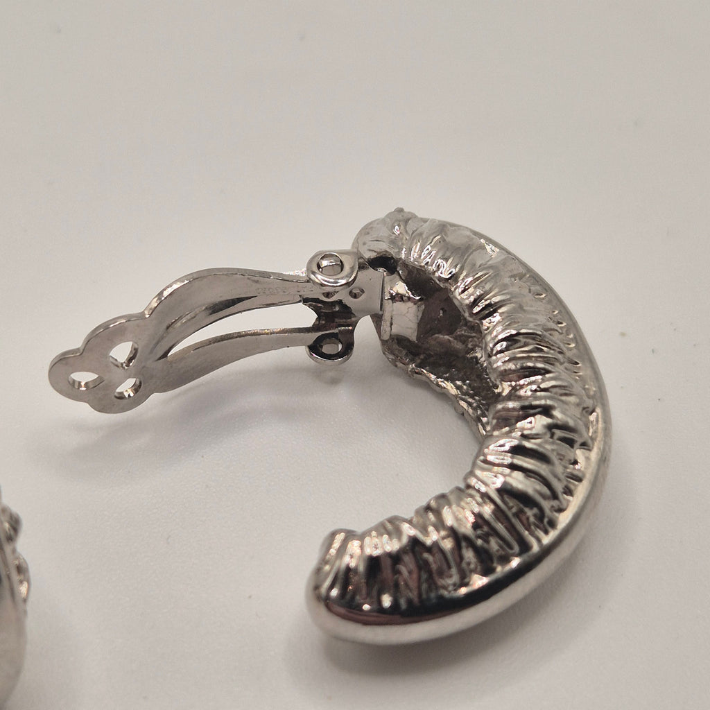 Vintage 50er Jahre Massive Runway Ohrringe / Made in West Germany Statement Clips Creolen Silber