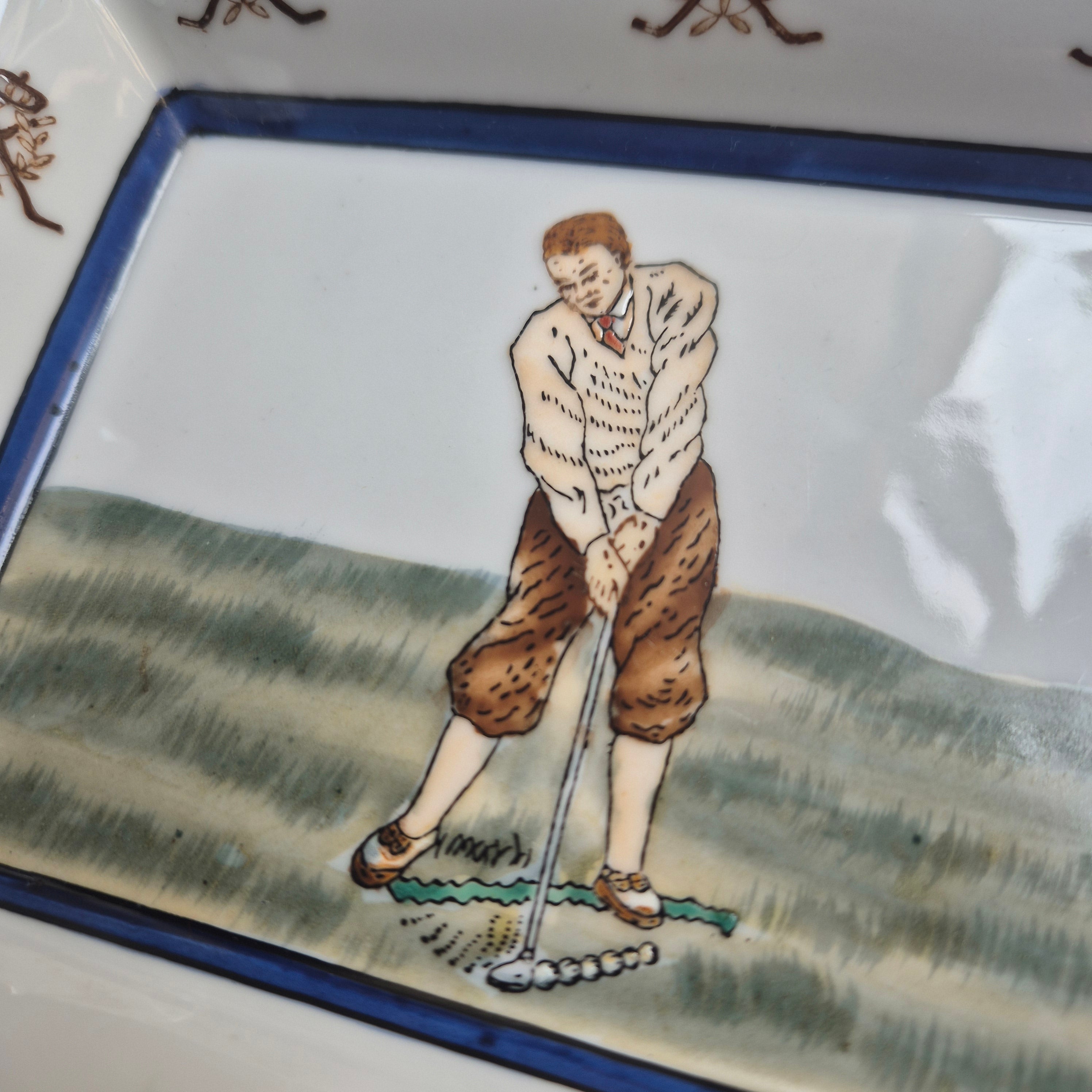Retro Porzellan Aschenbecher mit Golfspielermotiv