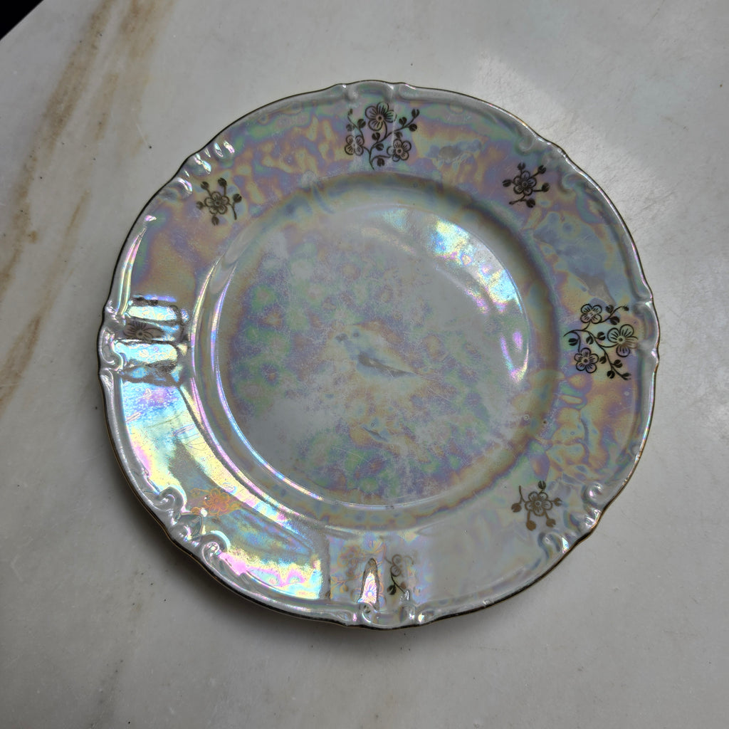 Vintage Kahla Porzellan Sammeltasse mit Lüsterglasur & Golddekor - 3-teiliges Gedeck Made in GDR