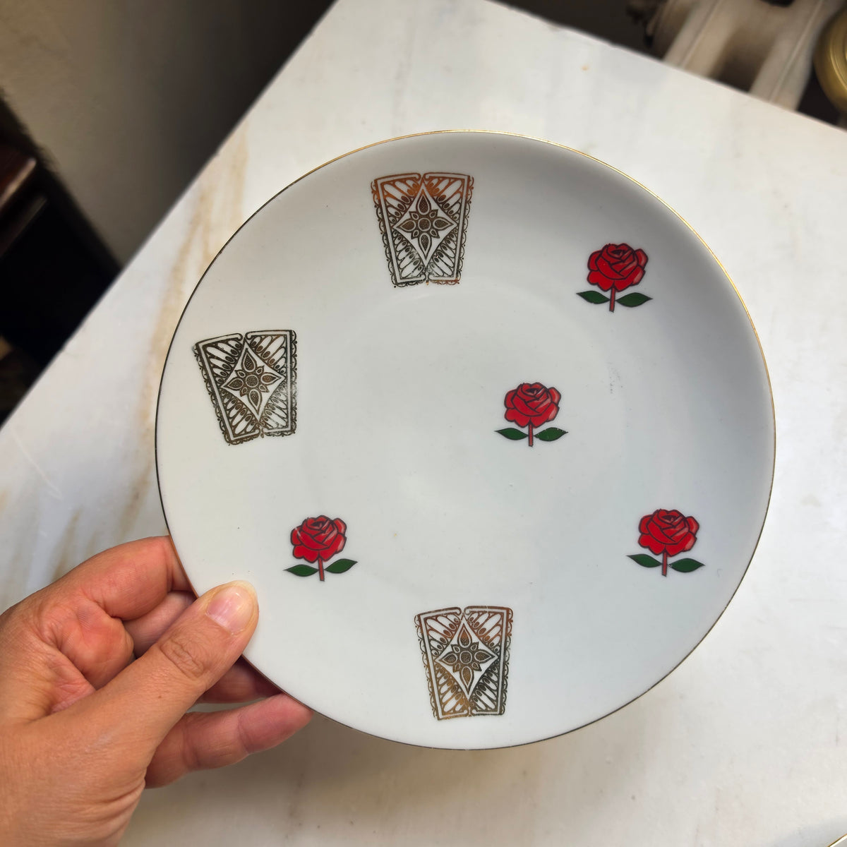 Vintage Mitterteich Bavaria Porzellanteller mit Rosen & Goldverzierung – Mid-Century