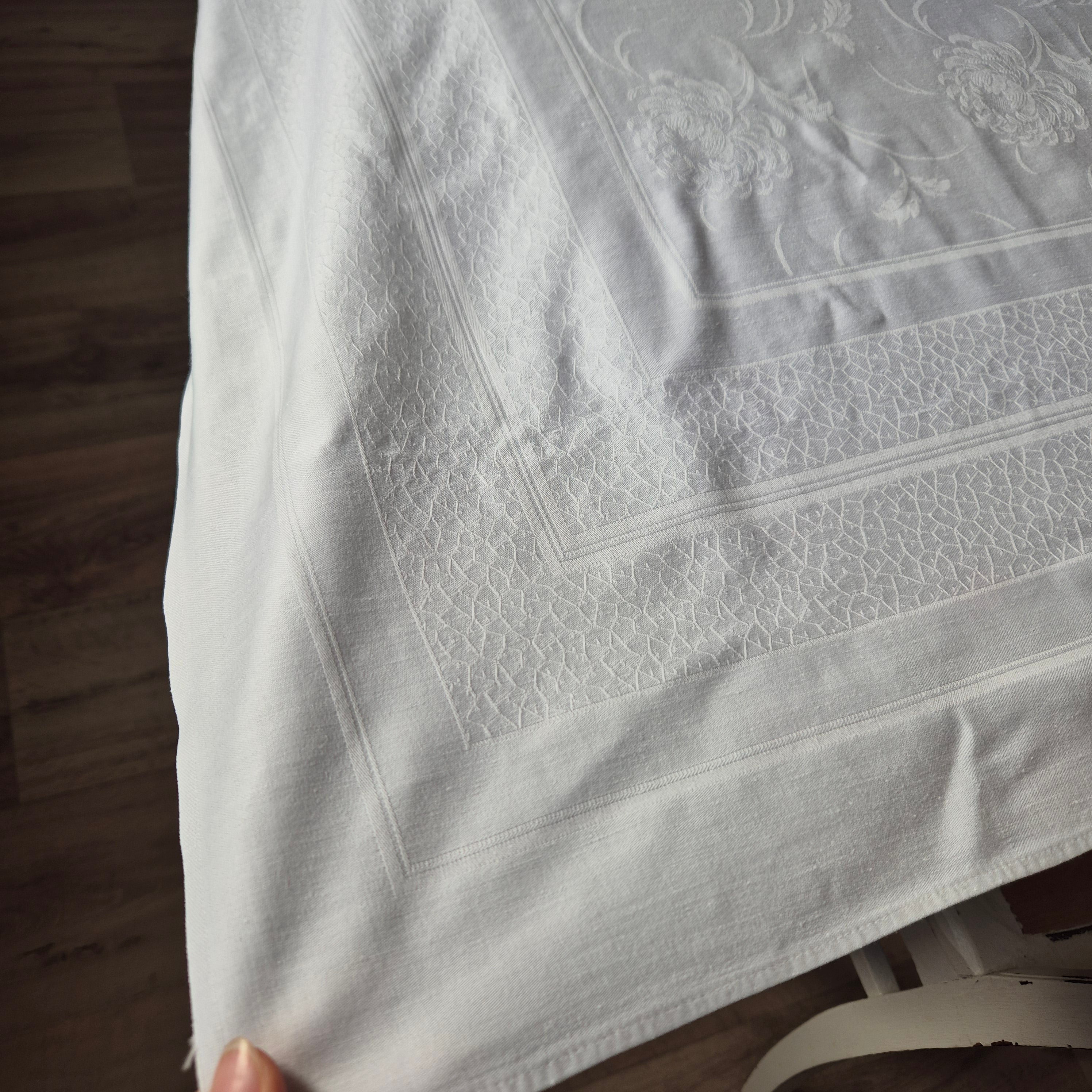 Vintage Tischdecke Damast weiß 95x160cm