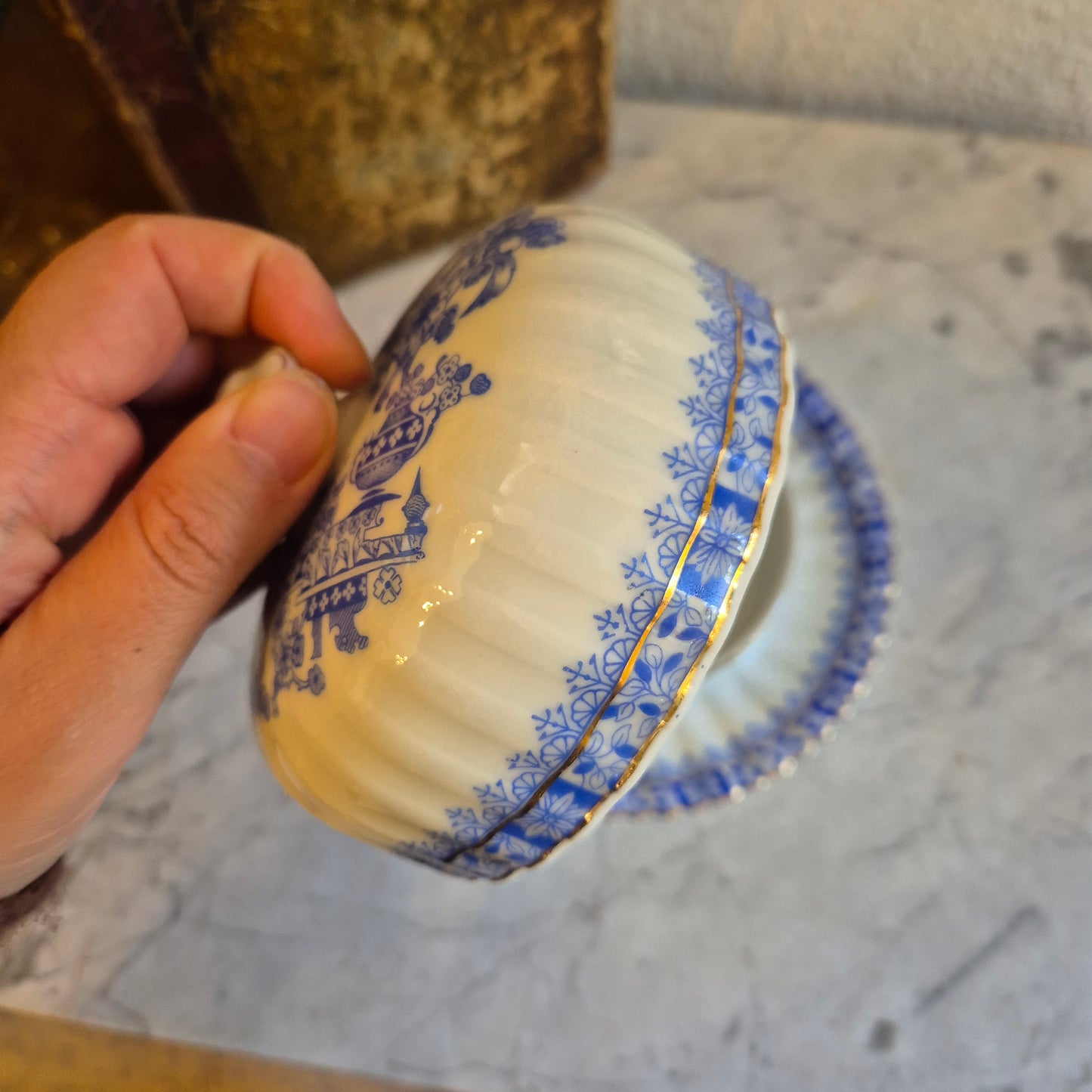 Antike Porzellan Butterdose Echt Tuppack China Blau Tiefenfurt Blau Weiß