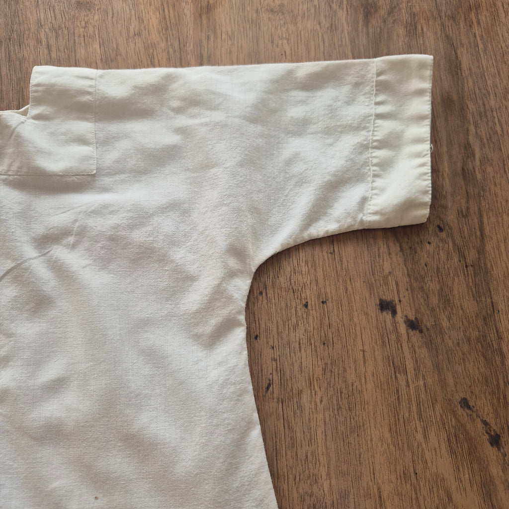 Vintage Leinen-Kittel - Fischerhemd für Kinder – Handgefertigtes Unikat mit Perlmuttknöpfen