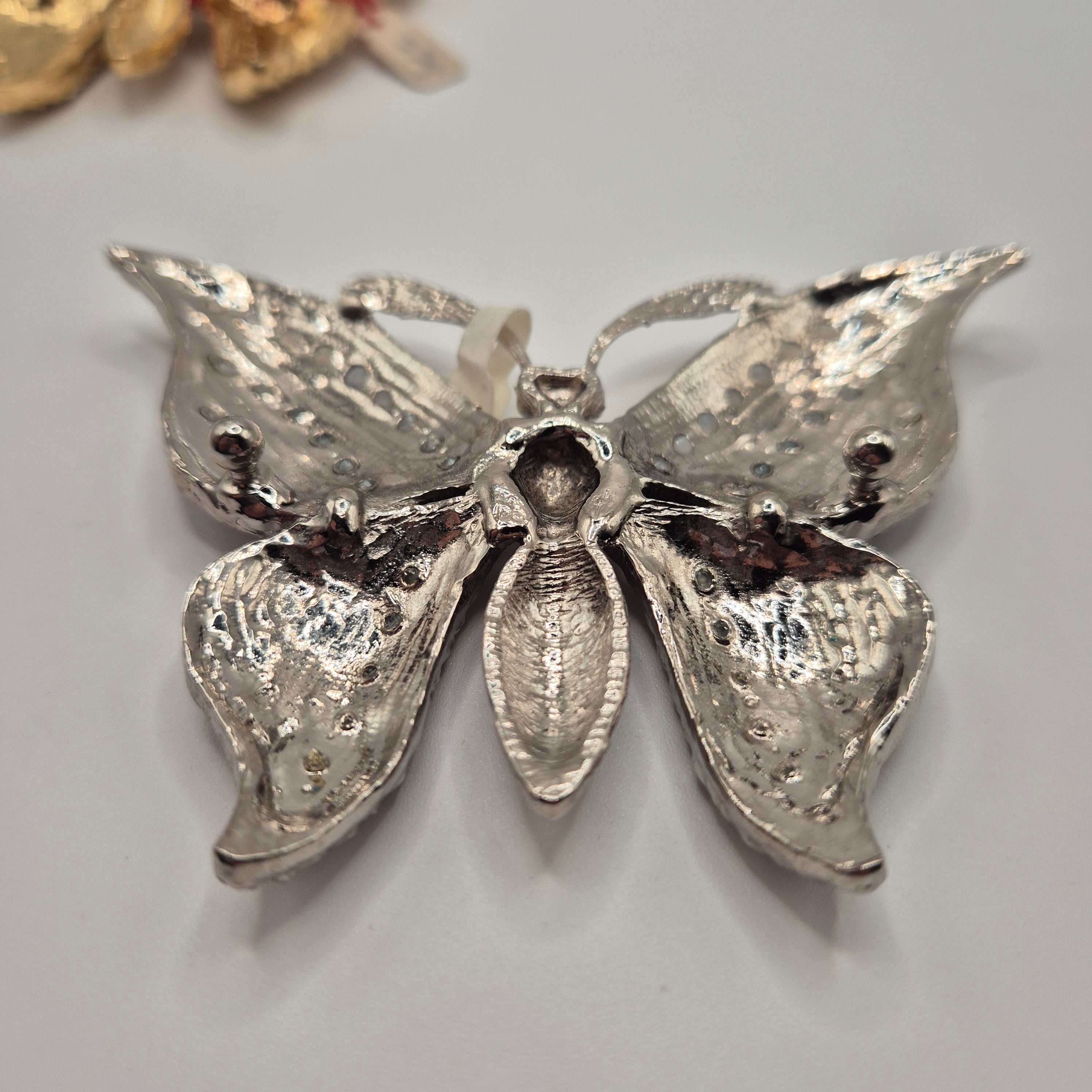 Vintage 80s Statement-Gürtelschnalle „Butterfly“ – Modell Nr. 41 gepunzt – Gold/Silber