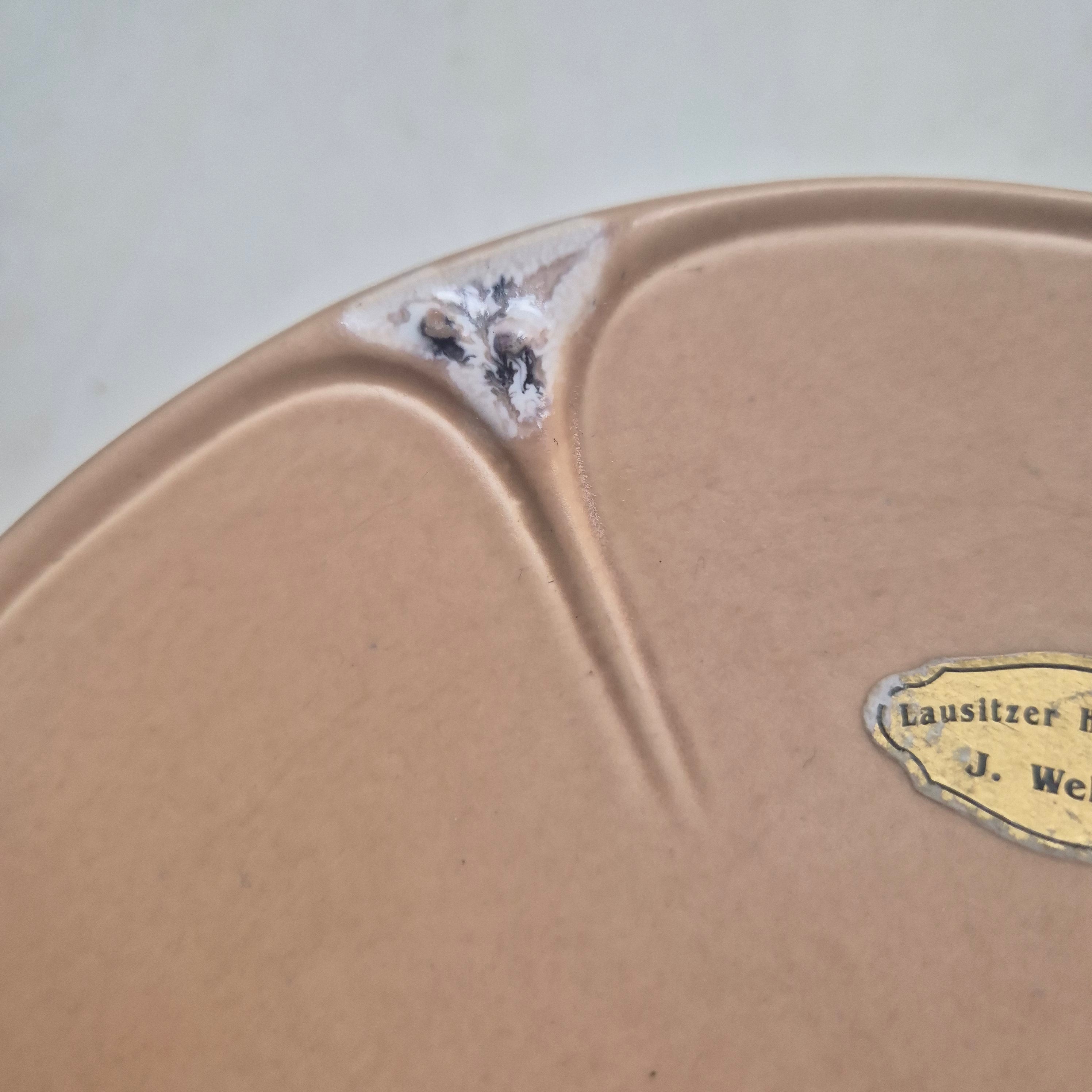 Vintage Keramik Etagere / Gebäckständer Lausitzer Handarbeit J.Wehner lachsfarbend