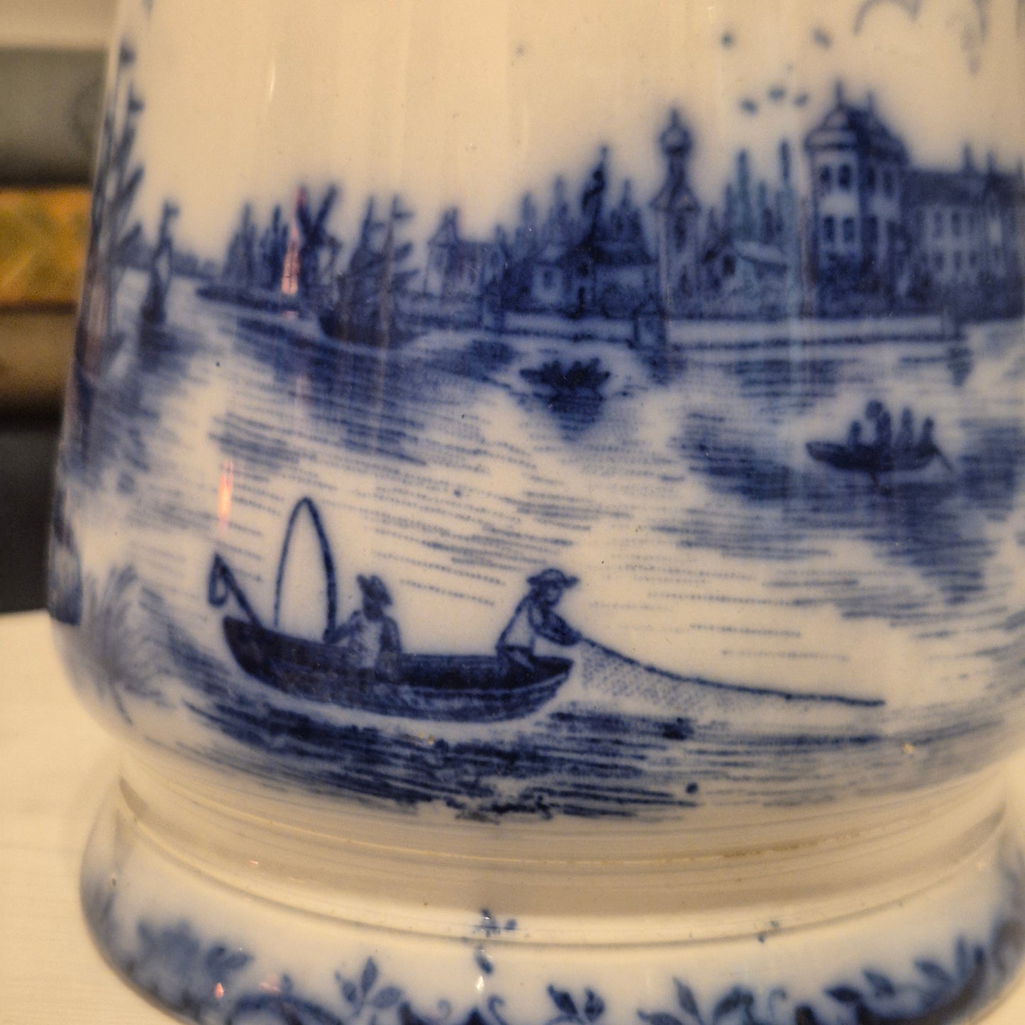 Antike H.H & Cie Delft Vorratsdose ohne Deckel blau weiß 120Jahre alt Kochlöffelhalter Aufschrift "Reis"