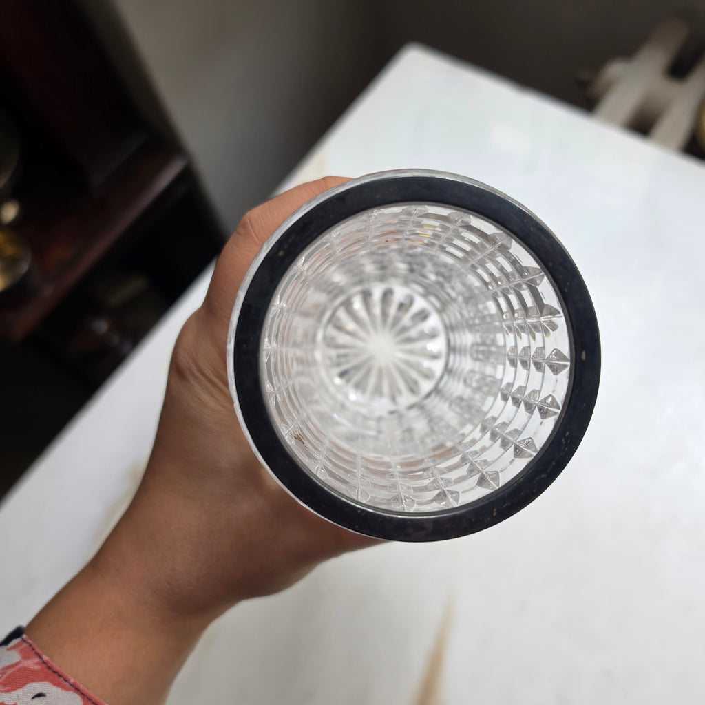 Vintage Kristallvase mit gestempeltem 925 Sterling Silber Rand – Facettenschliff – Top Zustand