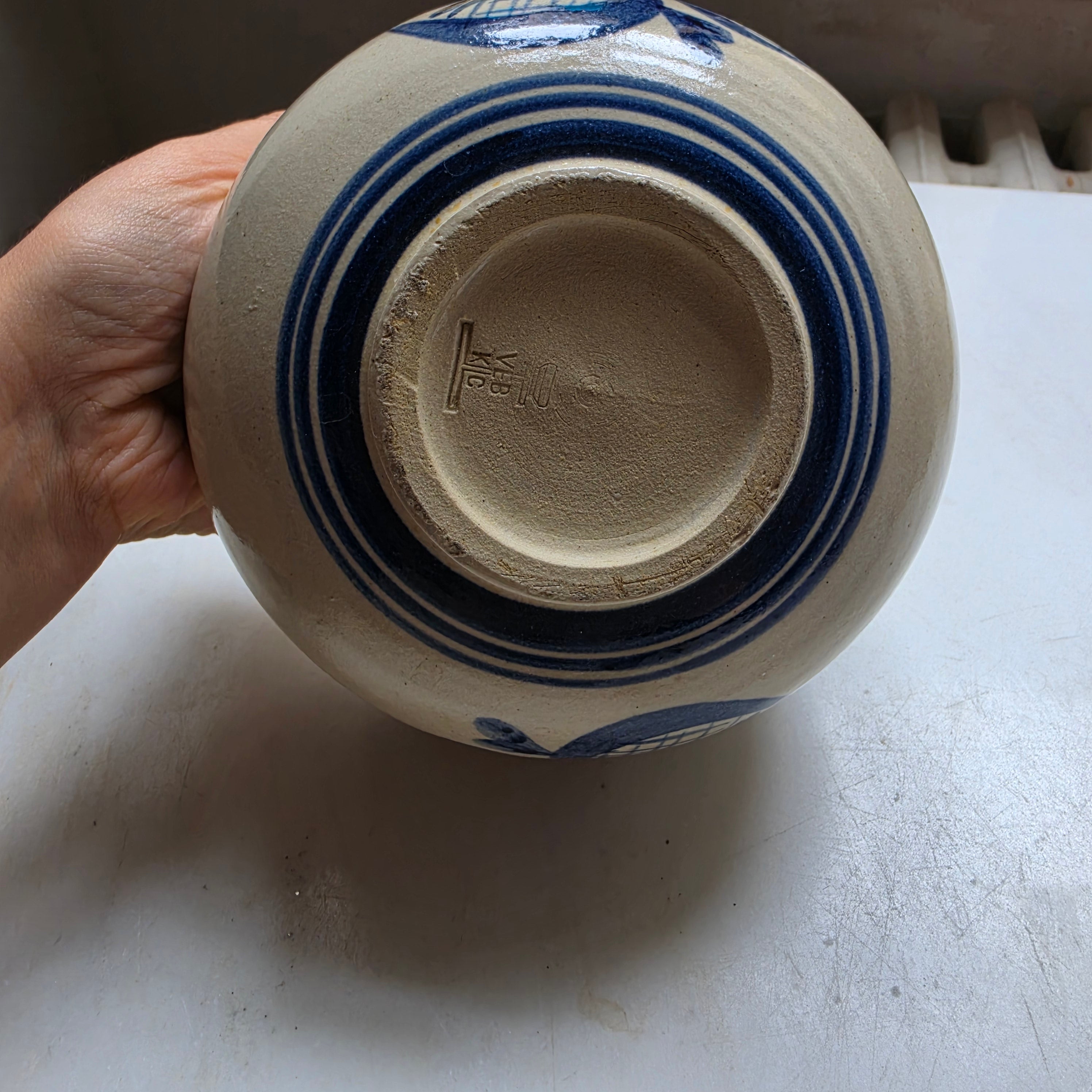Wunderschöne Keramik Steingut Schüssel Schale Landhaus blau beige