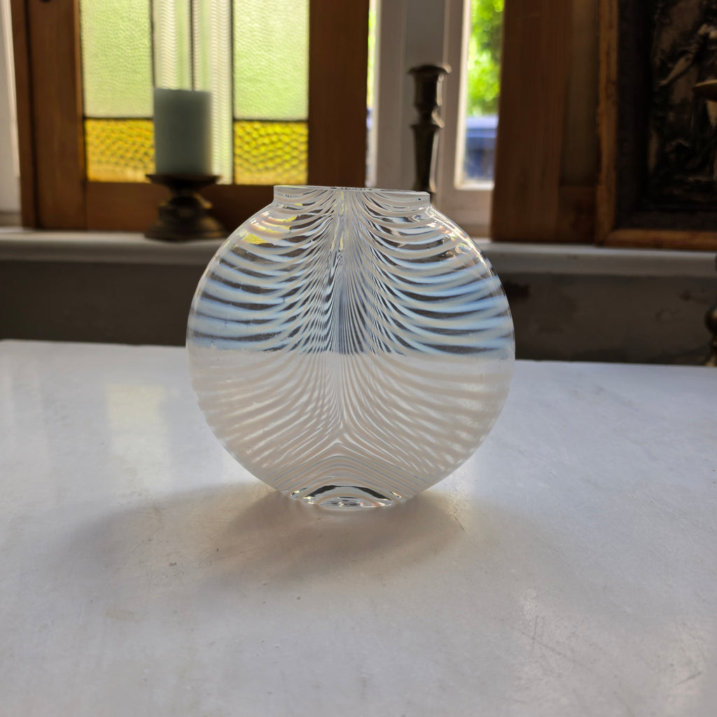 Vintage Kunstvase transparent mit weißen Streifen - Glaskunst