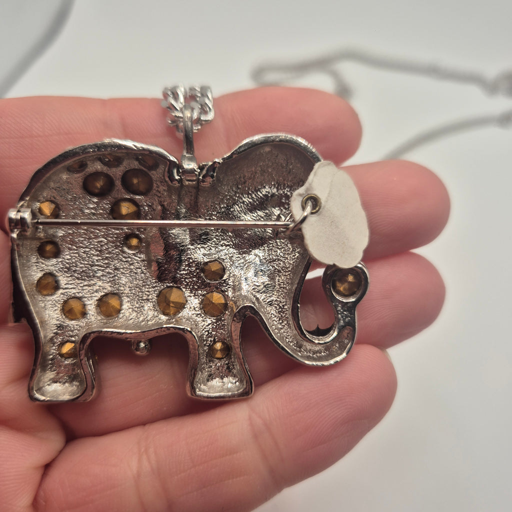 2-in-1 Elefant Brosche & Kette | Vintage | Strass & Emaille