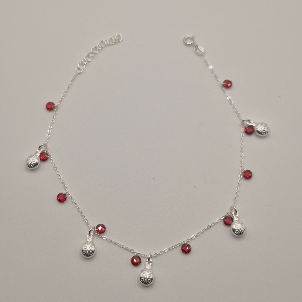 Zartes Fußkettchen Silber 925 Marienkäfer