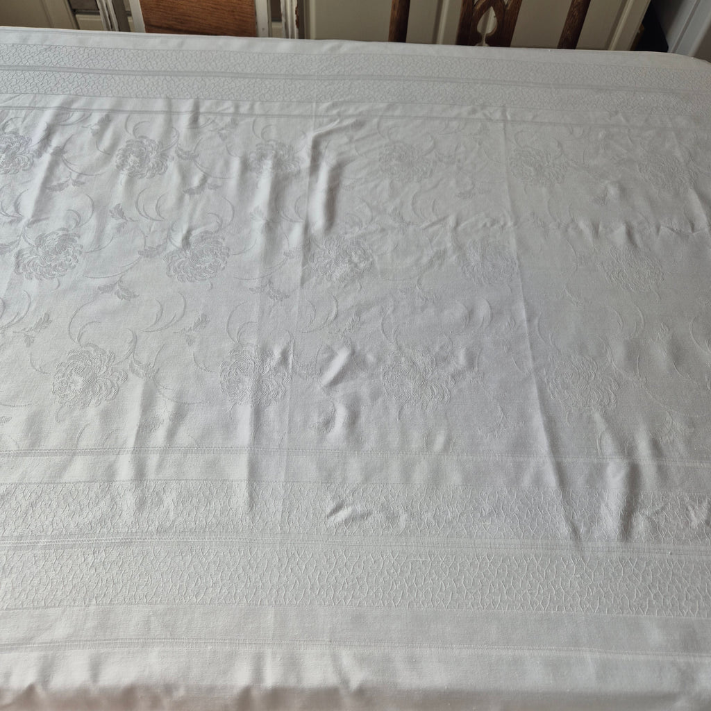 Vintage Tischdecke Damast weiß 95x160cm