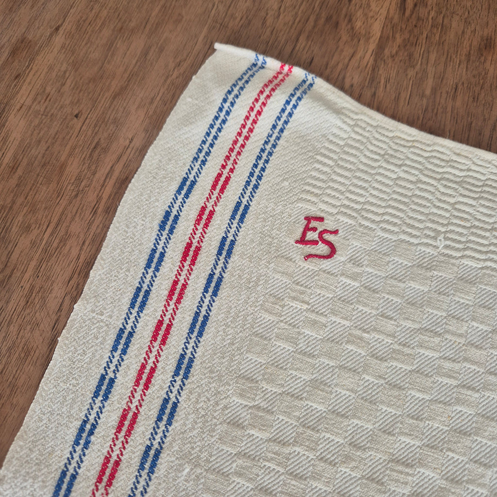 2x Antike Leinen Küchen-& Geschirrtücher Monogramm E.S. 45x90cm
