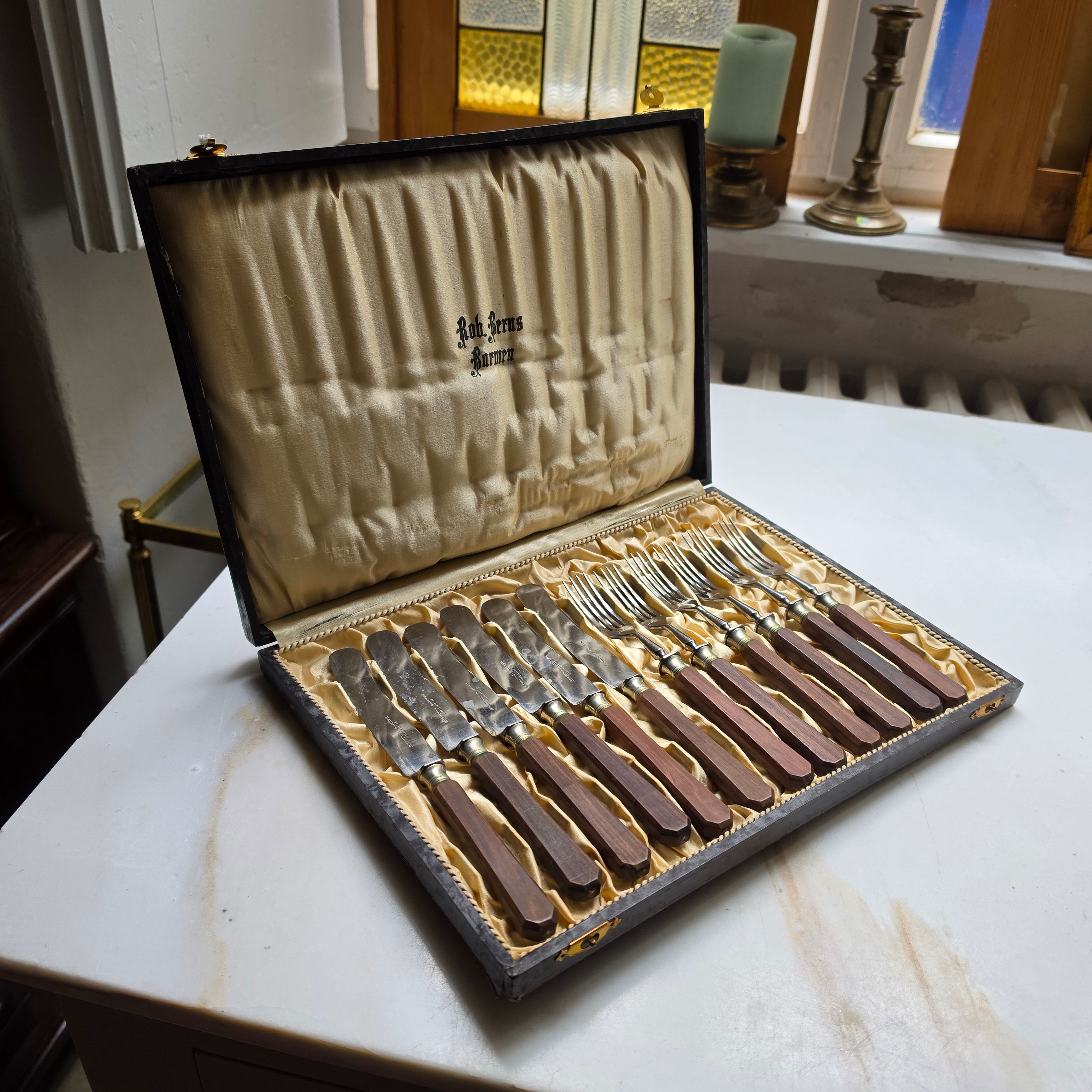 Antikes Dessert-Besteckset (12-teilig) von Rob. Berns Barmen – um 1900