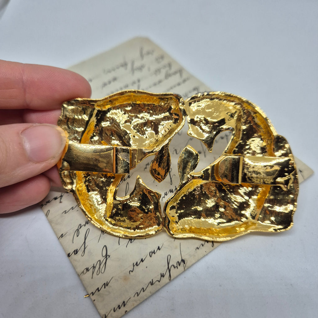 Vintage Gürtelschnalle Trachtenschnalle Taillengürtel aus den 80ern-Handmade aus Berlin gold Fische Horoskop Sternbild