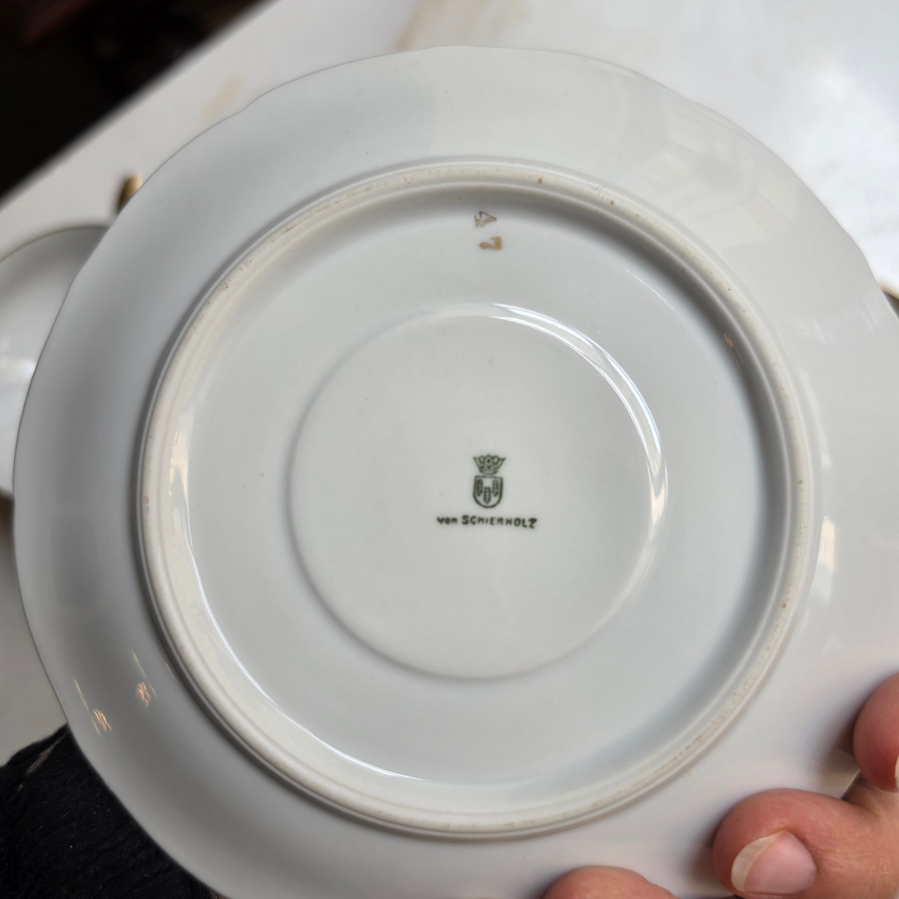 Prachtvolles 3-teiliges Schierholz Plaue Porzellan-Gedeck – Gold-Staub auf Hellblau – Vintage