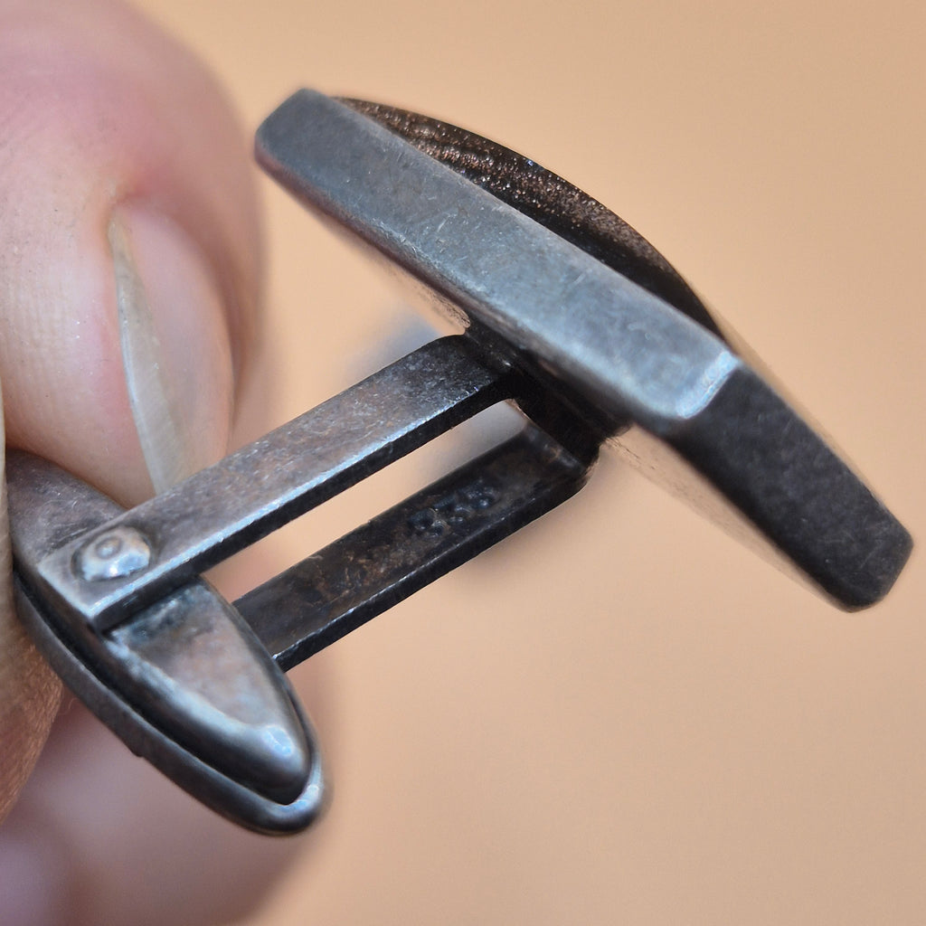 Vintage alte Manschettenknöpfe 835 echt Silber schwarz mit Glitzer!