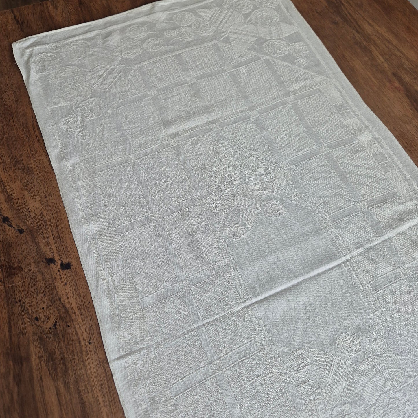 5x Antike Jugendstil Leinen Damast Küchen-&Geschirrtücher cremeweiß