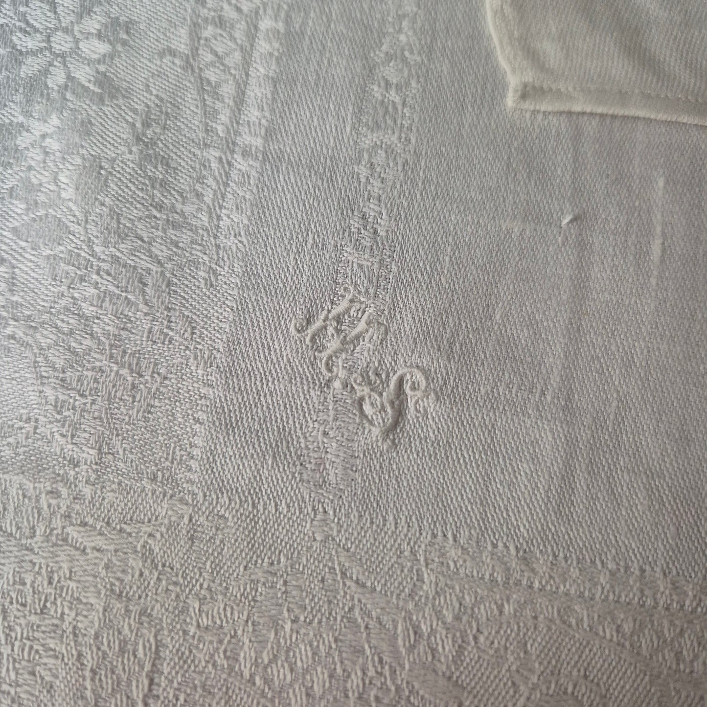 4x Antike Jugendstil Servietten mit Monogramm H.S Damast Baumwolle weiß 35x35cm