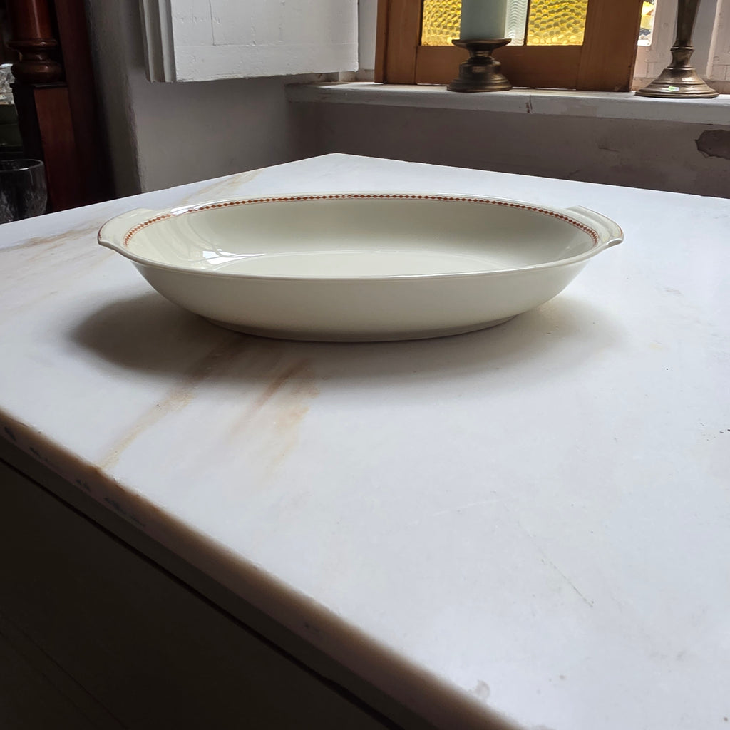 Elegante Kahla Servierschale – Ovale Beilagenschale mit feinem Rauten-Dekor – Creme & Terrakotta